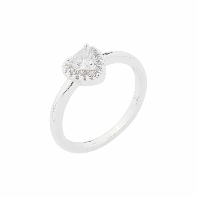 Anel Solitário Coração Zircônias Prata