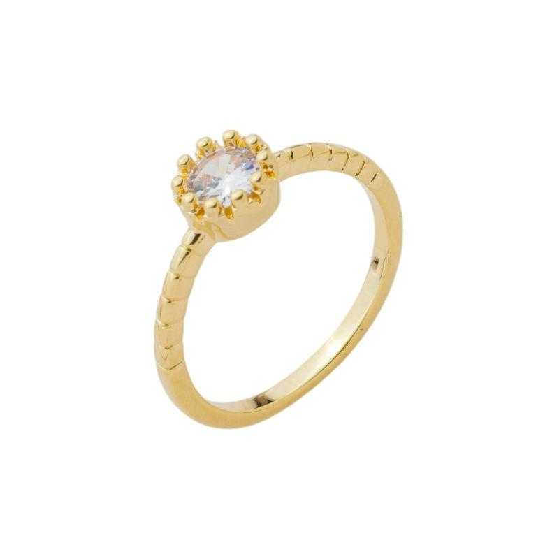 Anel Solitário Pedra Redonda Cravejada Ouro
