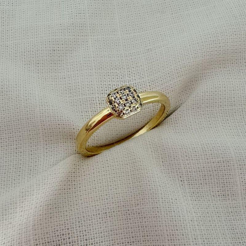 Anel Zirconia Geométrica Ouro