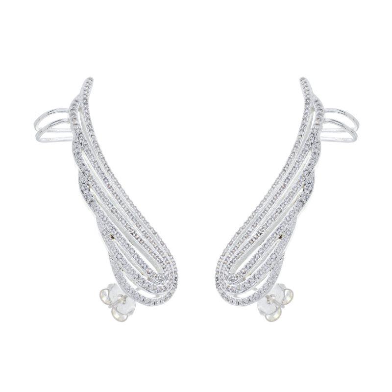 Brinco Earcuff Asa Cravejada Prata