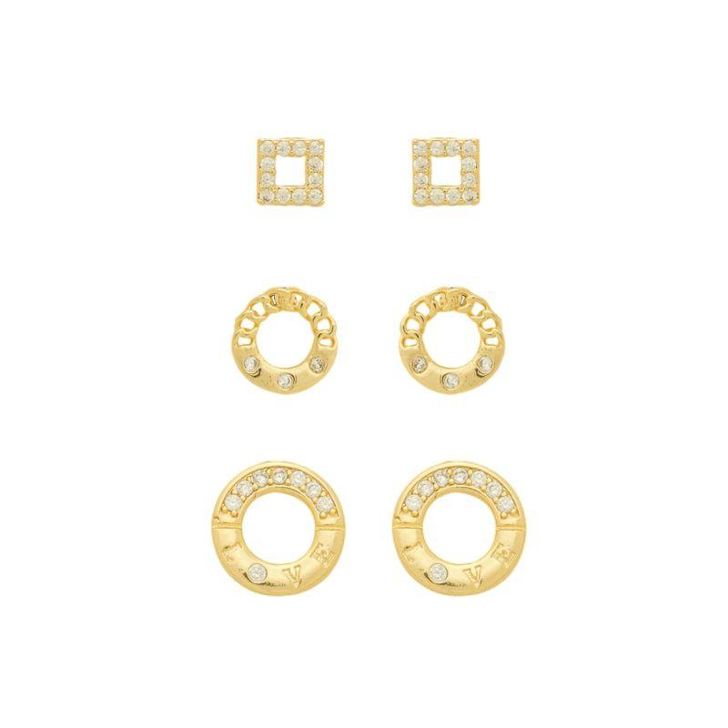 Trio Brinco Brilho Minimalista Ouro