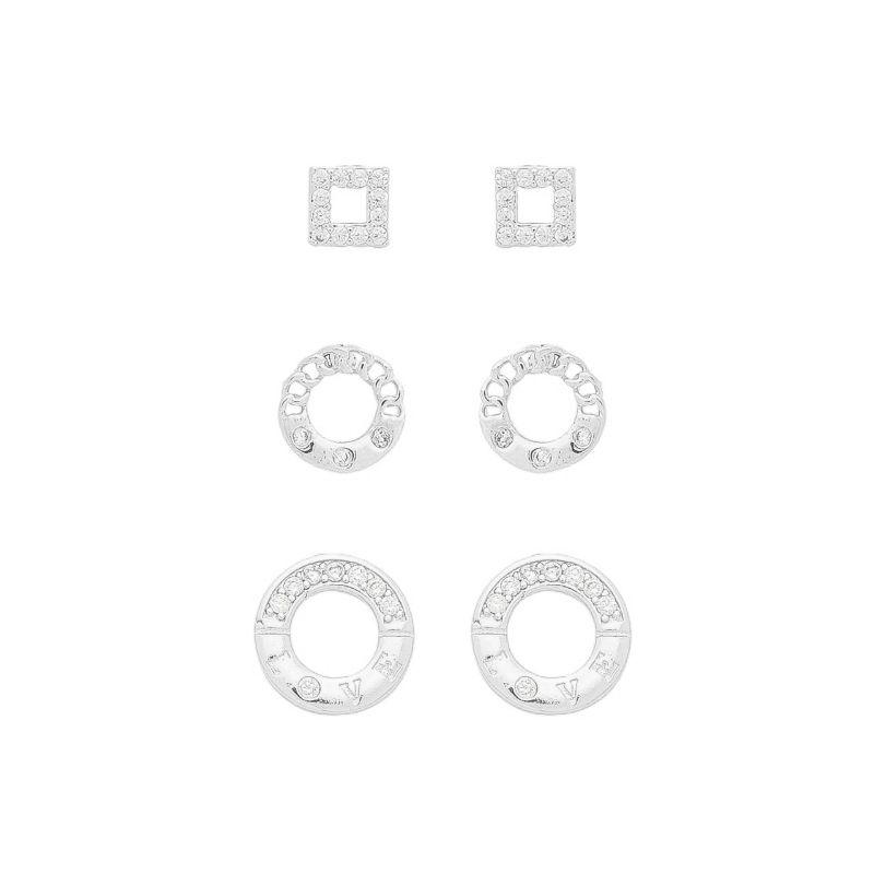 Trio Brinco Brilho Minimalista Prata