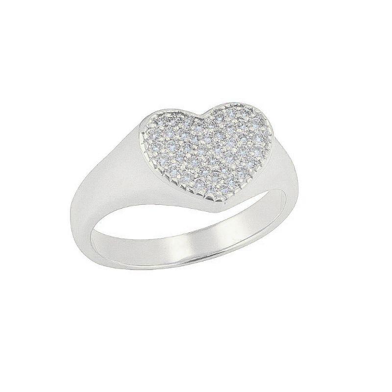 Anel Chapa de Zirconias Coração Prata