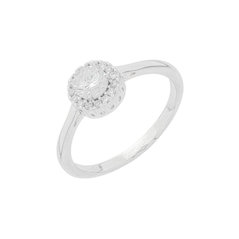 Anel Clássico Solitário Cravejado Prata - TAM 19