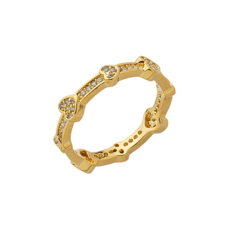 Anel Fileira Corações Cravejados Ouro - TAM 19