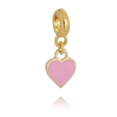 Berloque Coração Rosa Plush Ouro