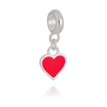 Berloque Coração Vermelho Plush Prata