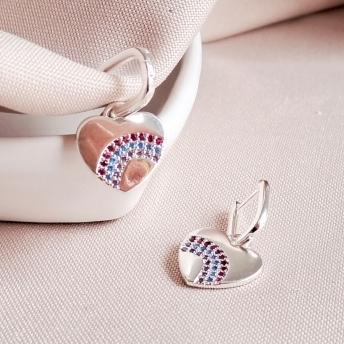 Brinco Argola Coração Cravejado Colors Prata
