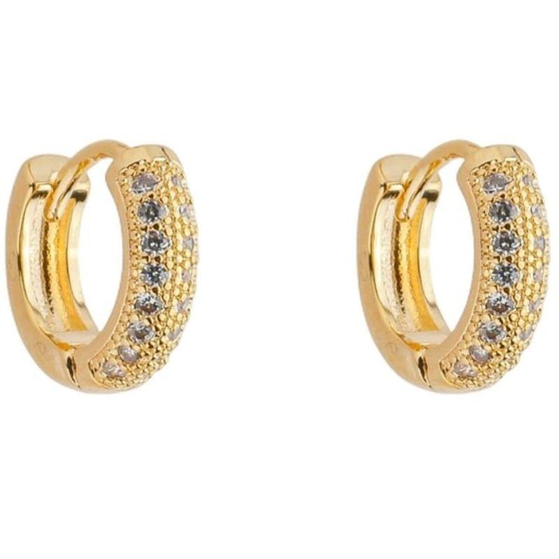 Brinco Argola Dupla Fileira Zircônias M Ouro