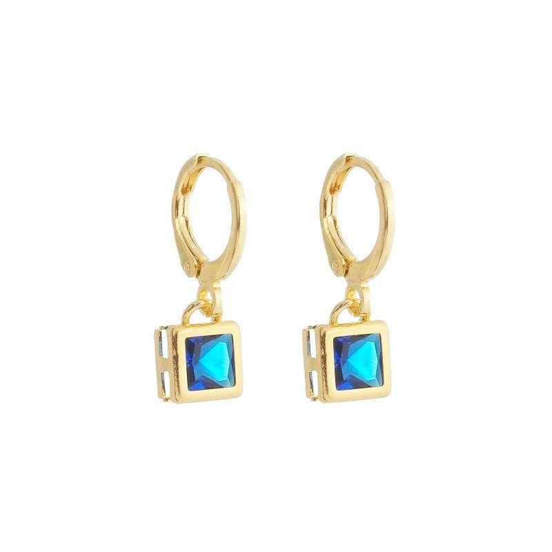 Brinco Argola Quadrado Azul Ouro