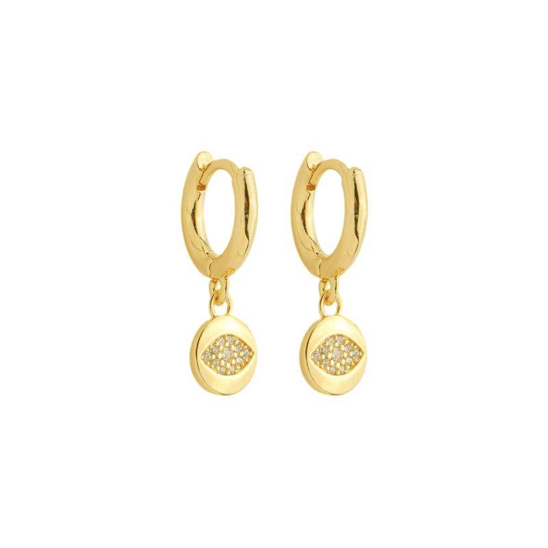 Brinco Argolinha Medalha Olho Grego Ouro