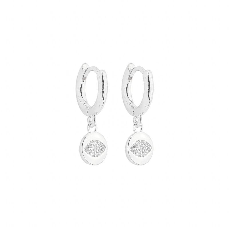 Brinco Argolinha Medalha Olho Grego Prata