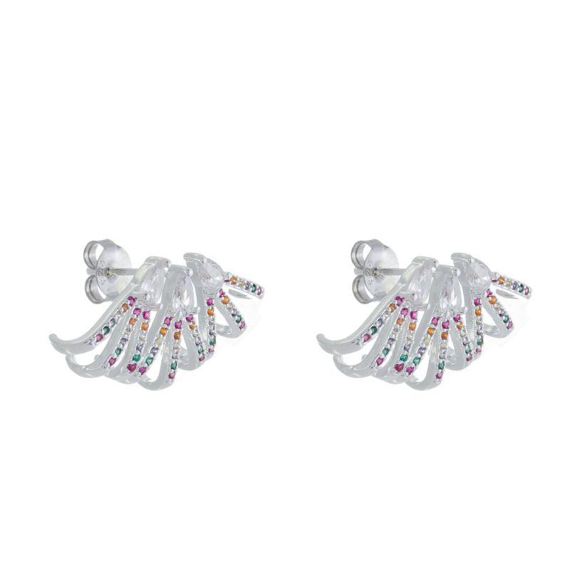 Brinco Ear Jacket Colorido Prata