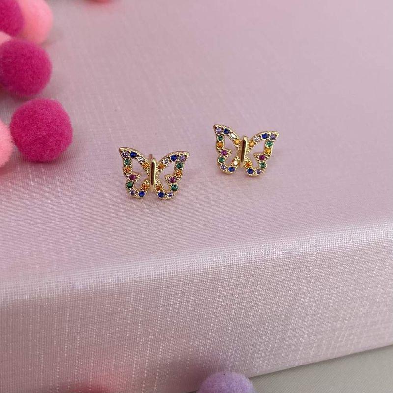 Brinco Infantil Borboleta Colorida Ouro
