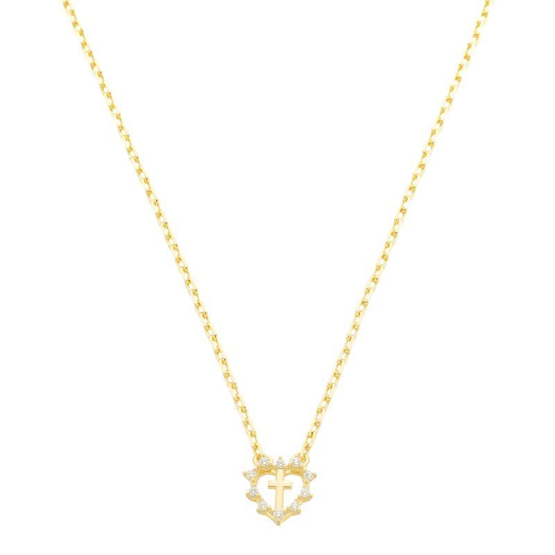 Colar Choker Cruz Coração Zircônias Ouro
