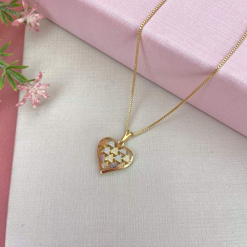 Colar Coração e Triângulos Ouro