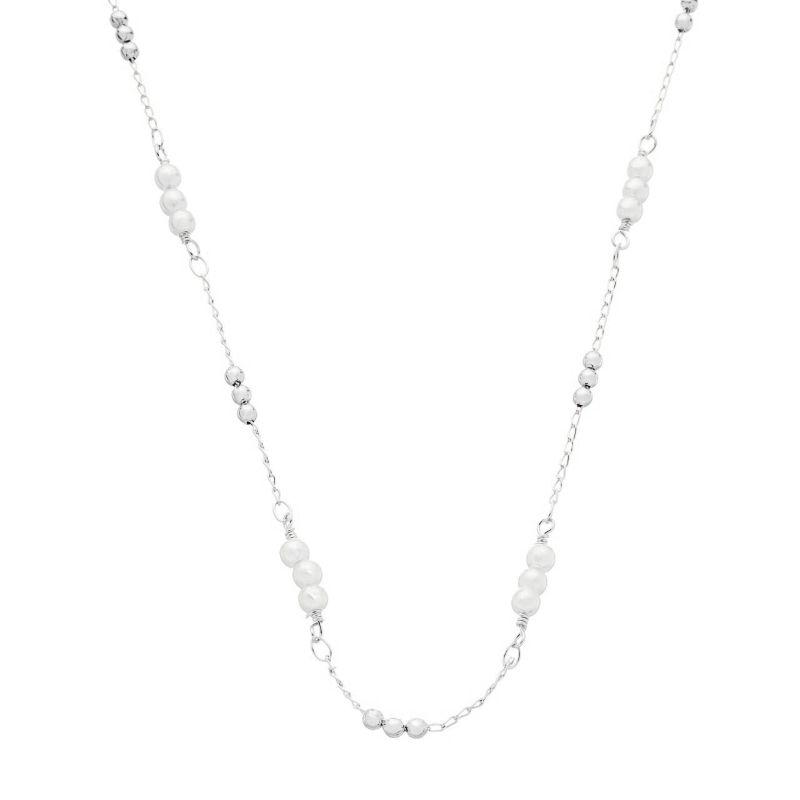 Colar Esferas e Pérolas Prata