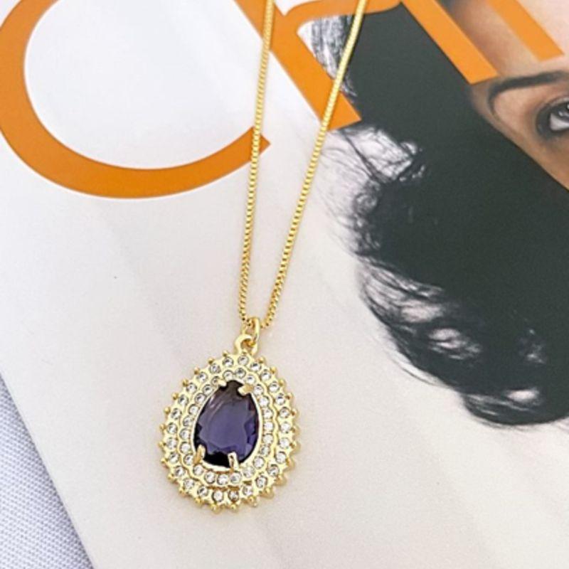 Colar Gota Cravejado Fucsia Ouro