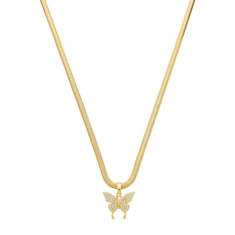 Colar Malha Borboleta Zircônias Ouro