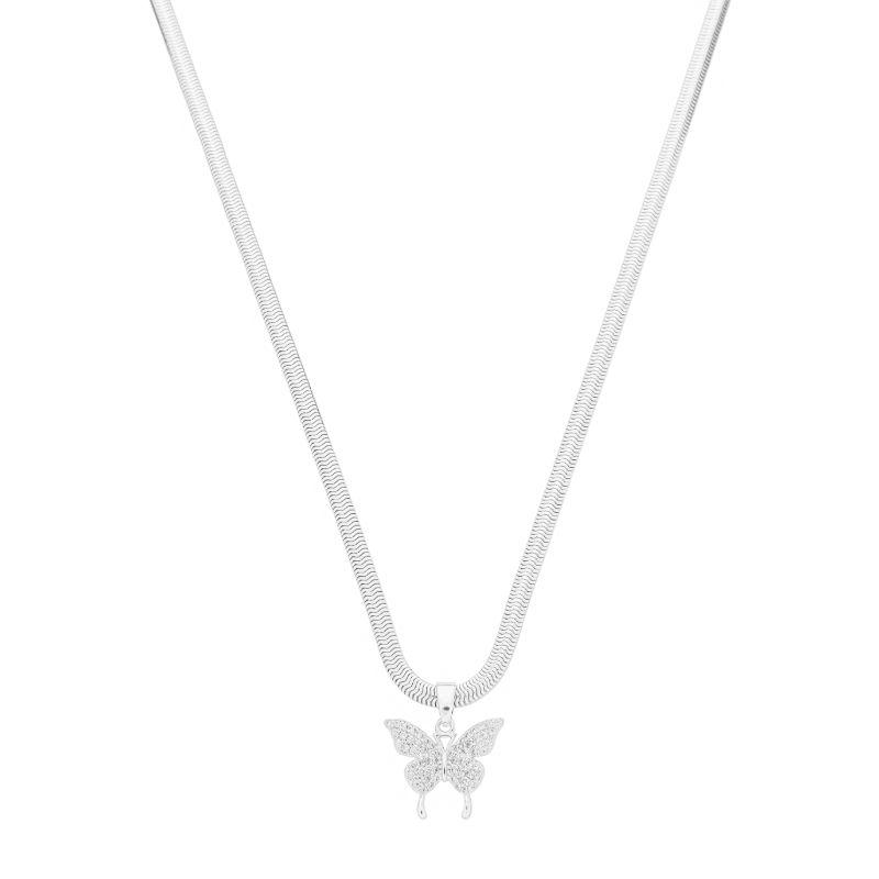 Colar Malha Borboleta Zircônias Prata