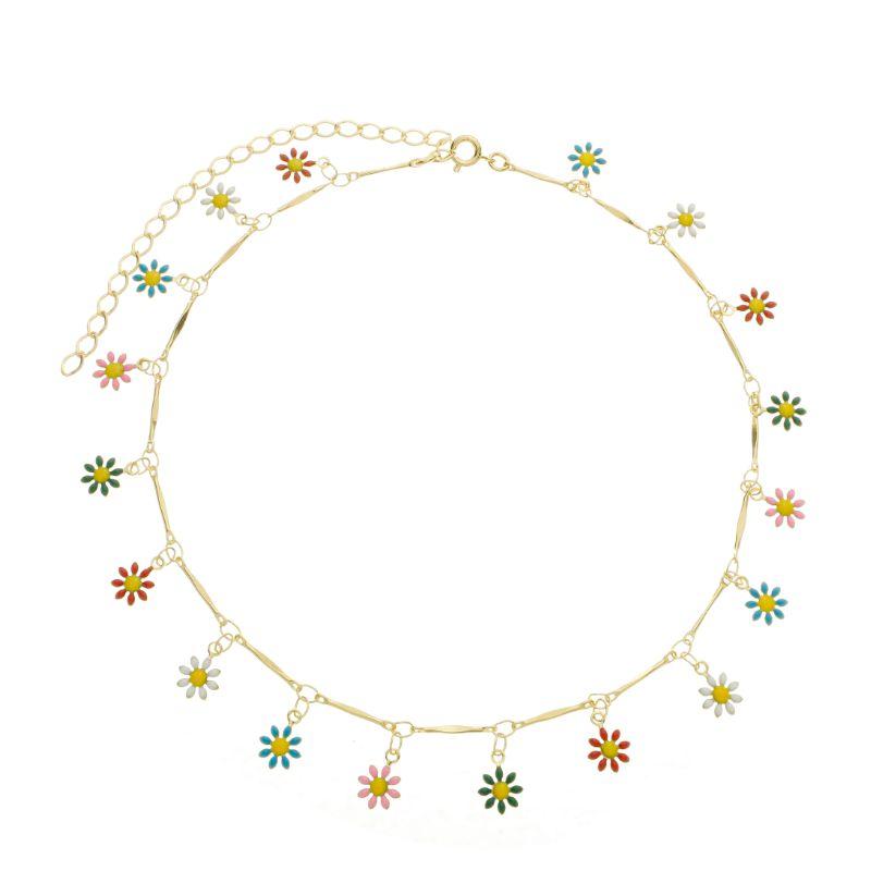Colar Margaridas Coloridas Ouro