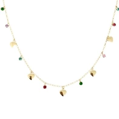 Colar Riviera Colors e Corações Dourado
