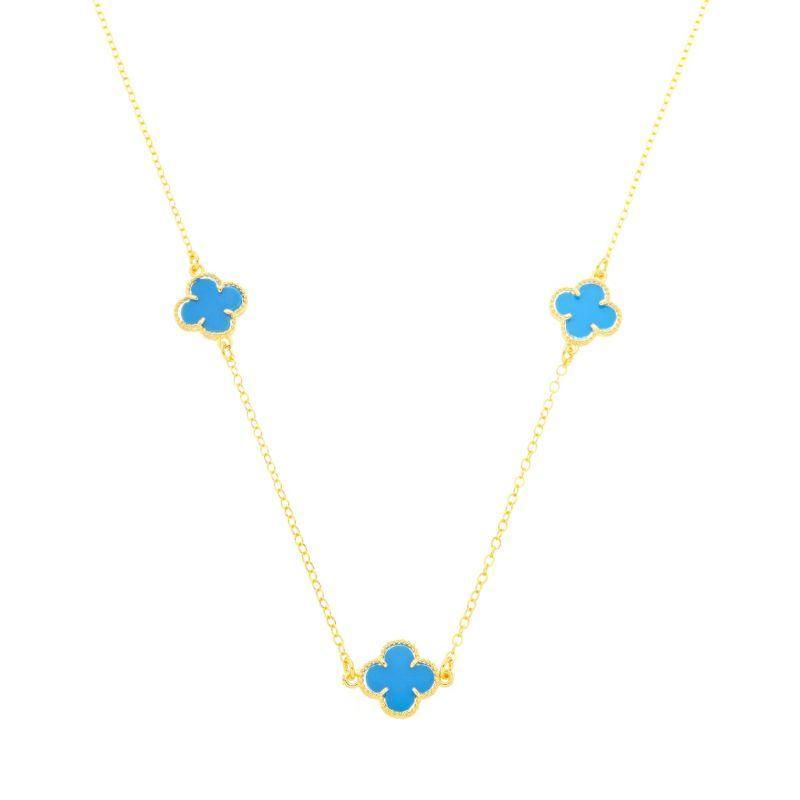 Colar Trevo Azul Ouro