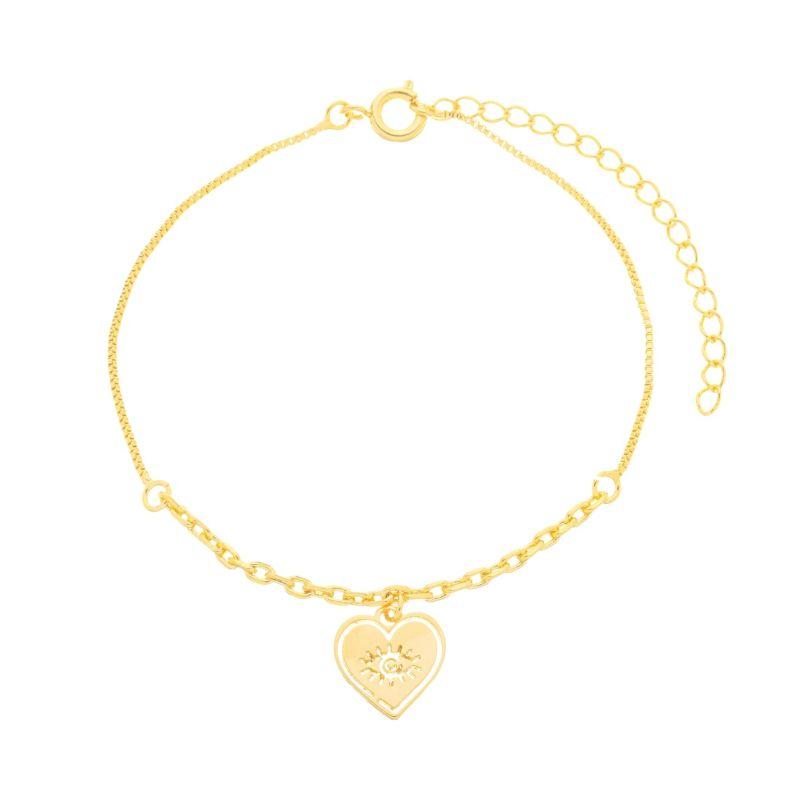 Pulseira Coração Olho Grego Ouro