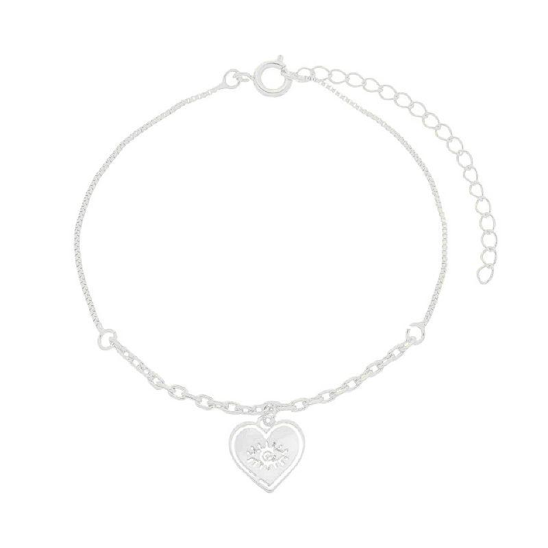 Pulseira Coração Olho Grego Prata