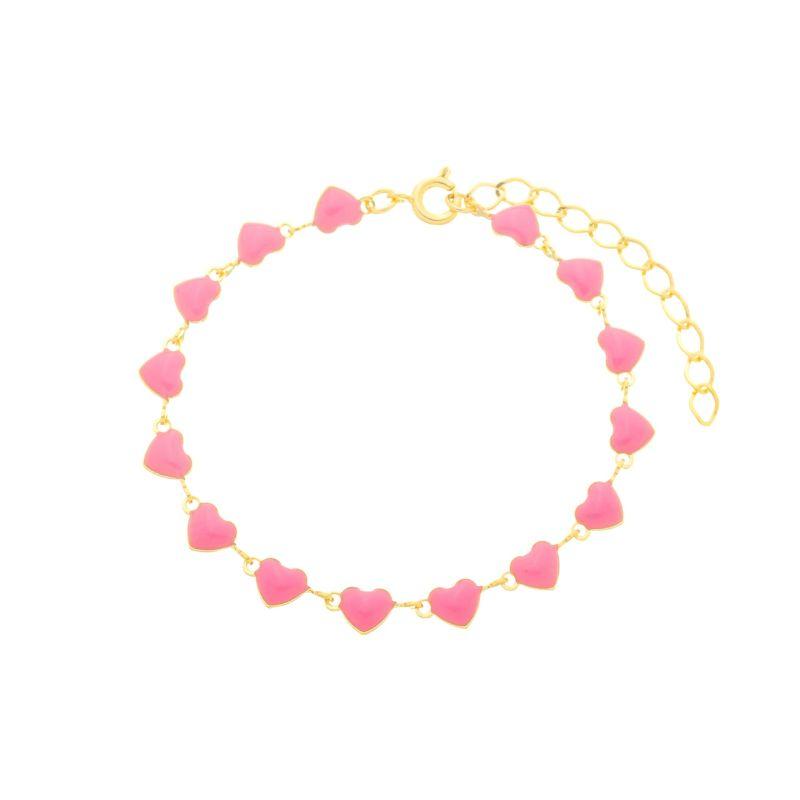 Pulseira Corações Resinados Rosa Ouro