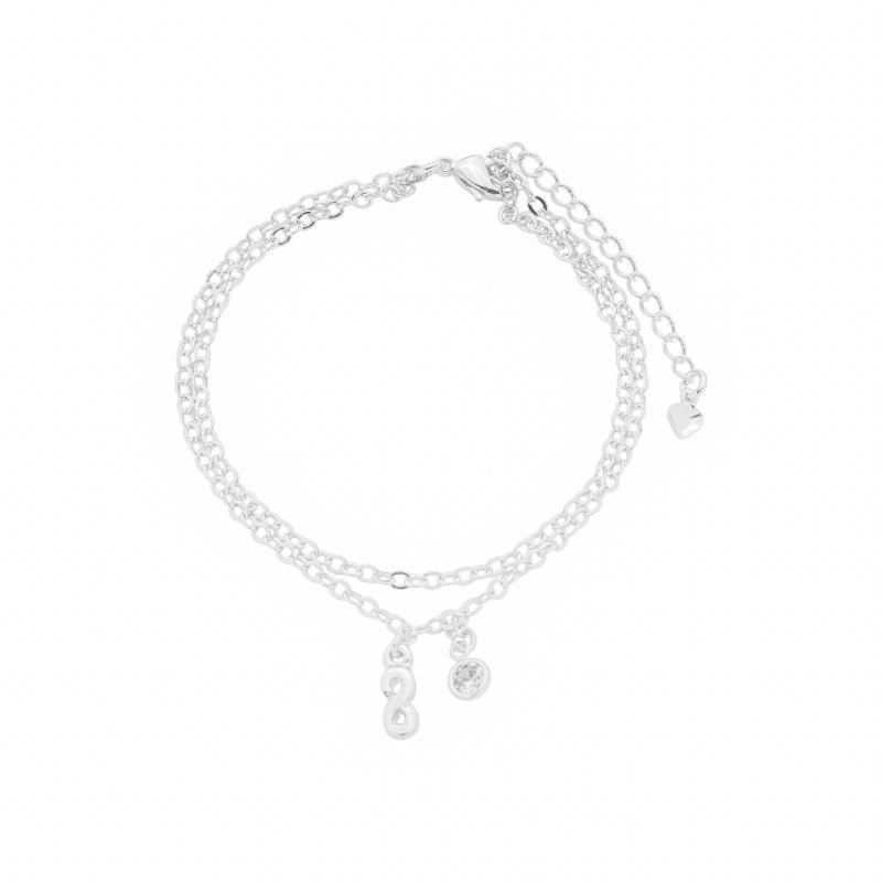 Pulseira Dupla Infinito e Cristal Prata
