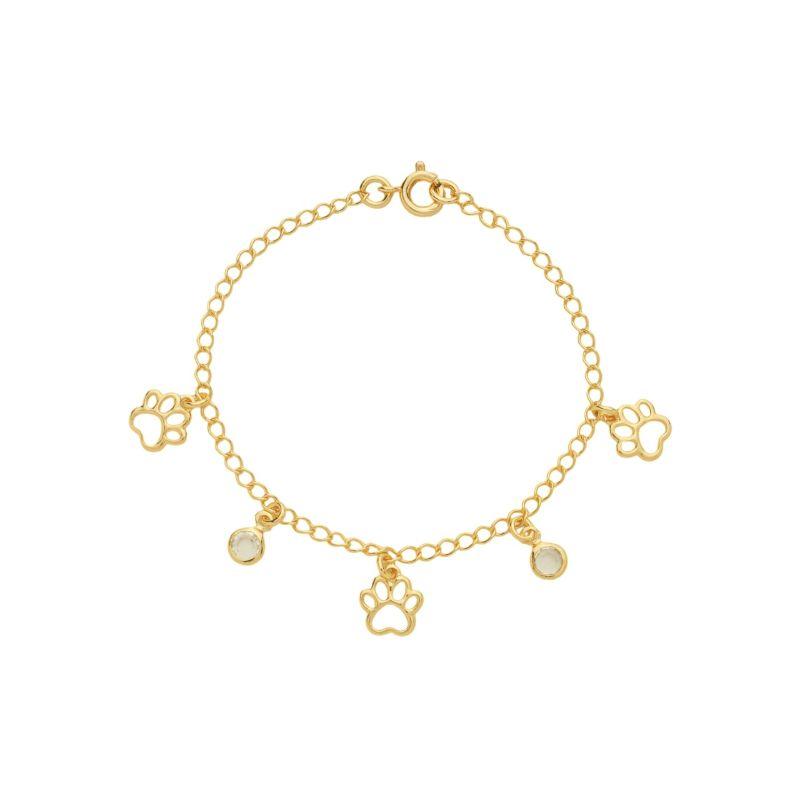 Pulseira Infantil Patinhas e Cristais Ouro