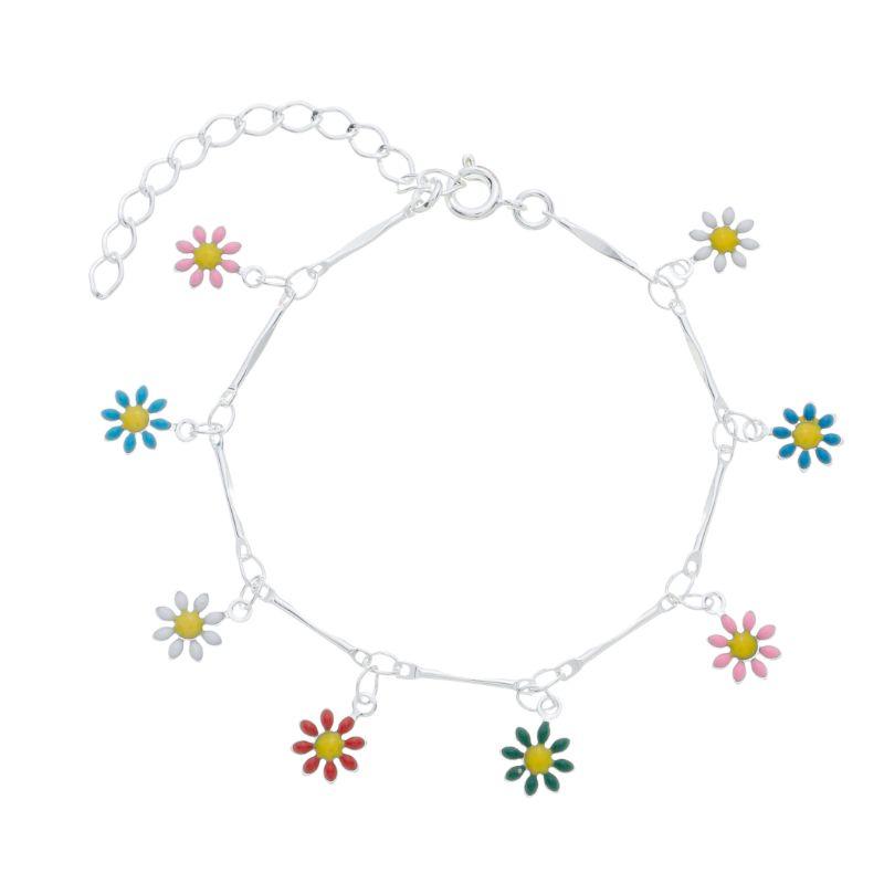 Pulseira Margaridas Coloridas Prata