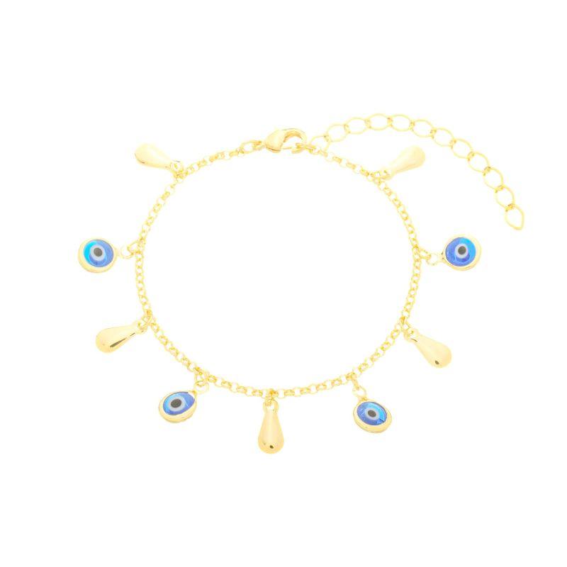 Pulseira Olho Grego e Chapas Ouro