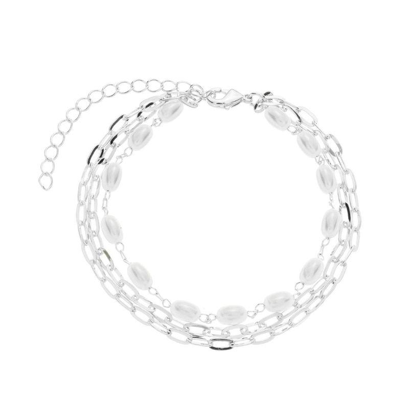 Pulseira Tripla Corrente e Pérolas Prata