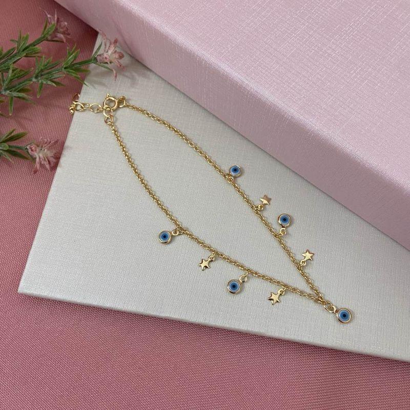 Tornozeleira Olho Grego e Estrelas Ouro