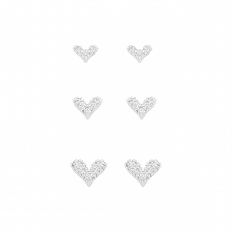 Trio Mini Corações Assimétricos Prata