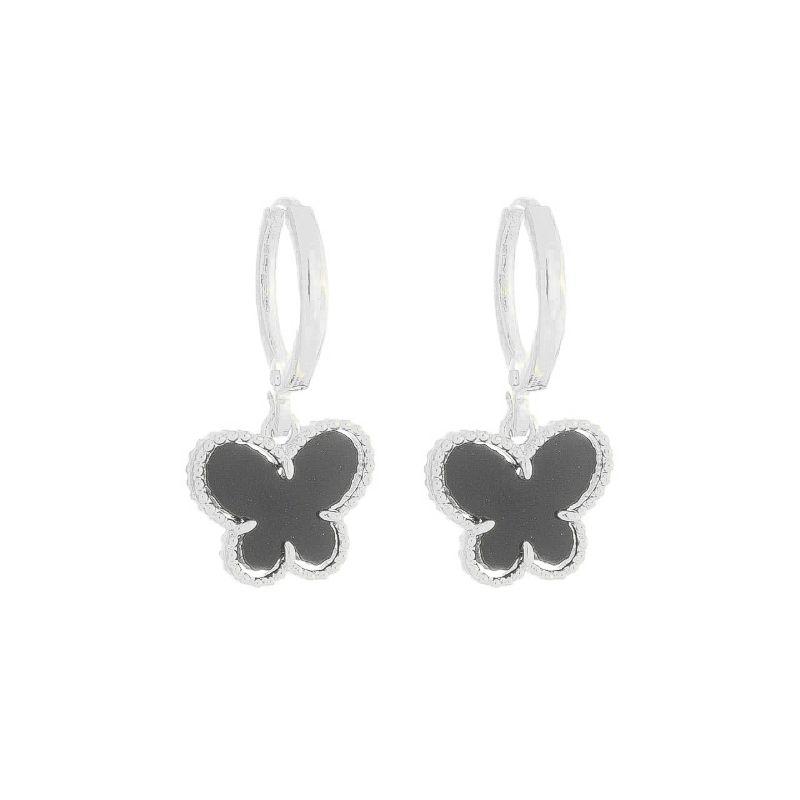 Brinco Argola Borboleta Preta Prata