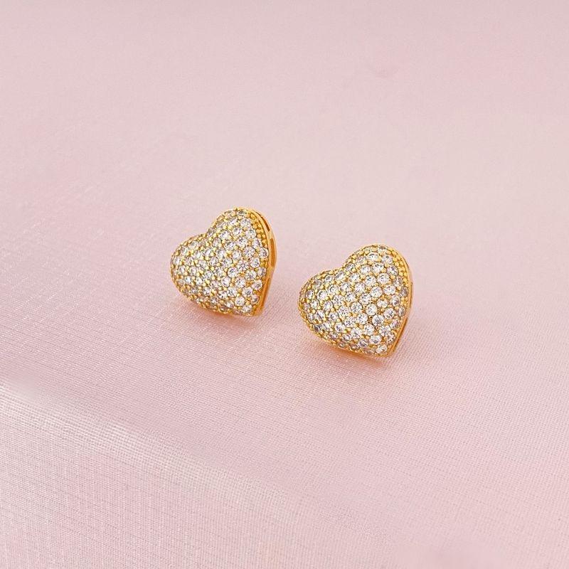 Brinco Coração Luxo de Zircônias Ouro