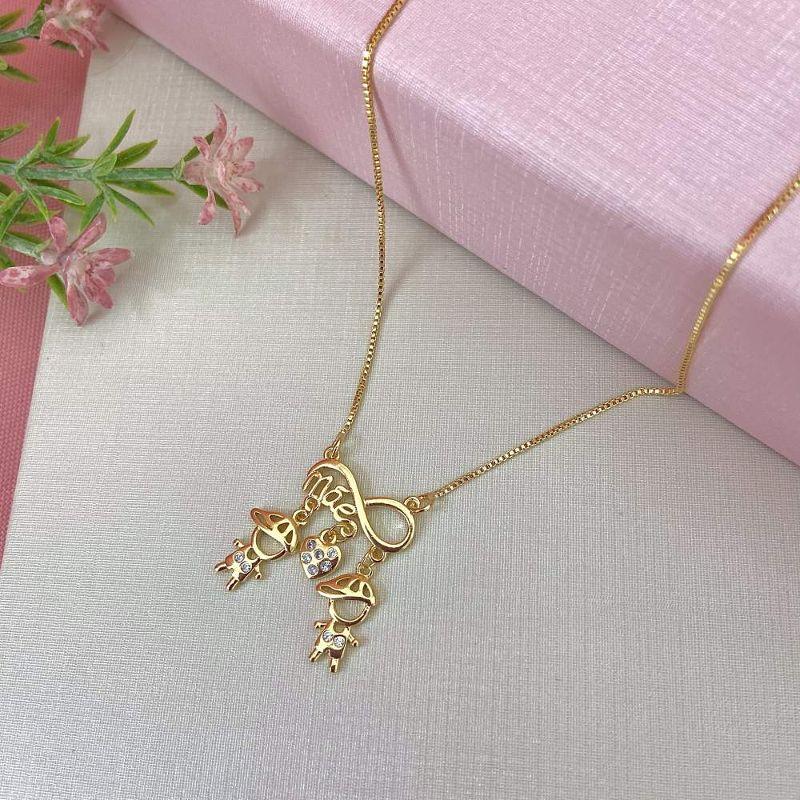 Colar Filhos Amor Infinito Casal Menino Ouro