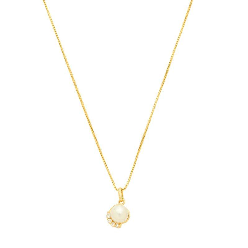 Colar Pérola Clássica e Zircônias Ouro