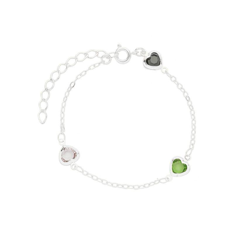 Pulseira Trio Corações Cristais Coloridos Prata