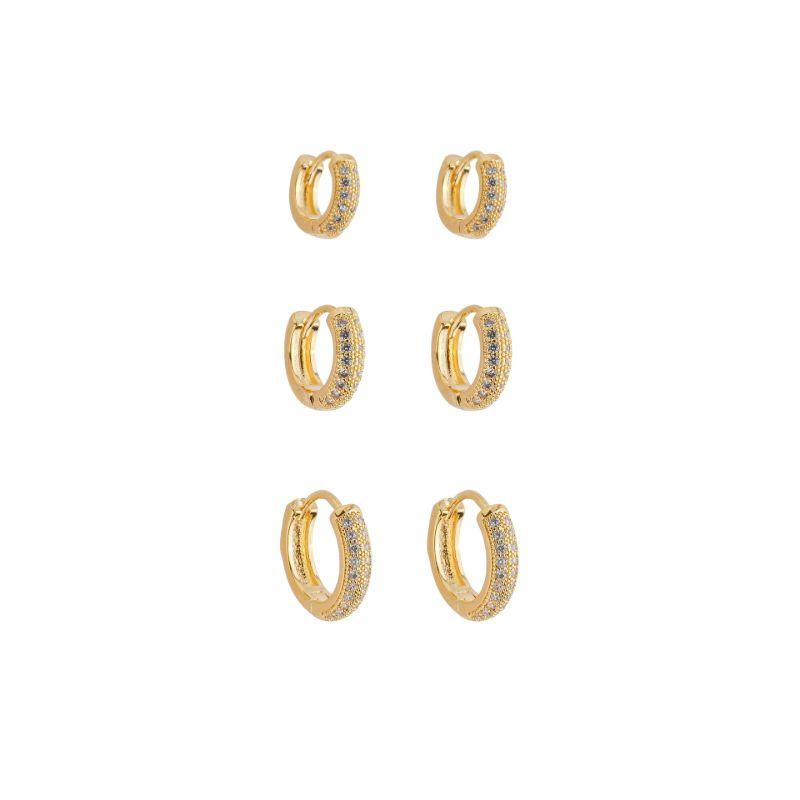 Trio Argolas Dupla Fileira Zircônias Ouro