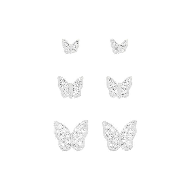 Trio Borboletas Cravejadas Prata