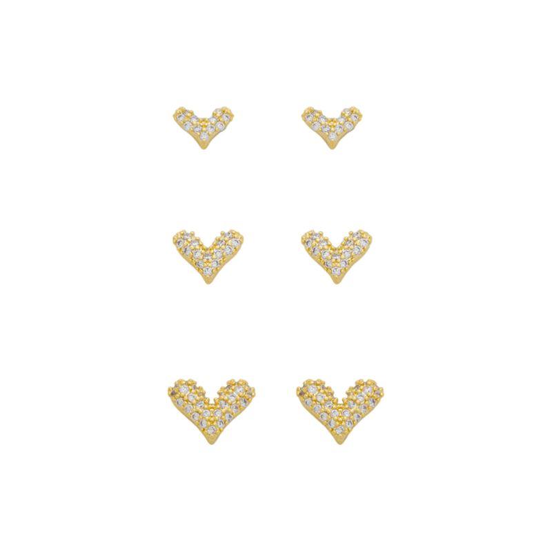 Trio Mini Corações Assimétricos Ouro