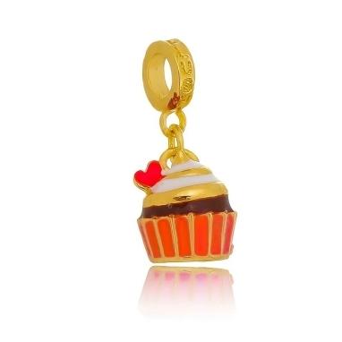 Berloque Cupcake Vermelho Dourado Plush
