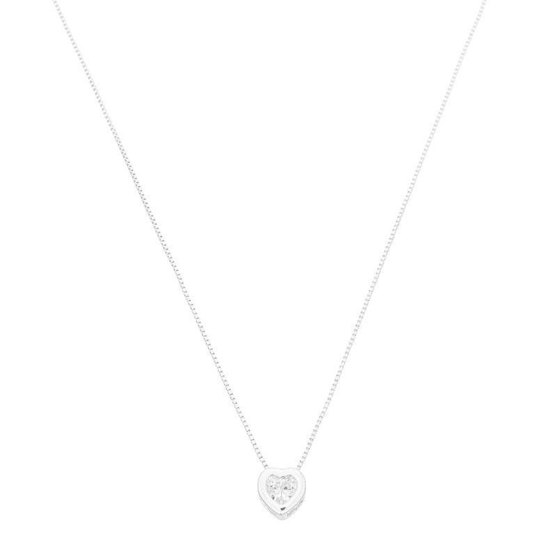 Colar Coração Cristal Clássico Prata
