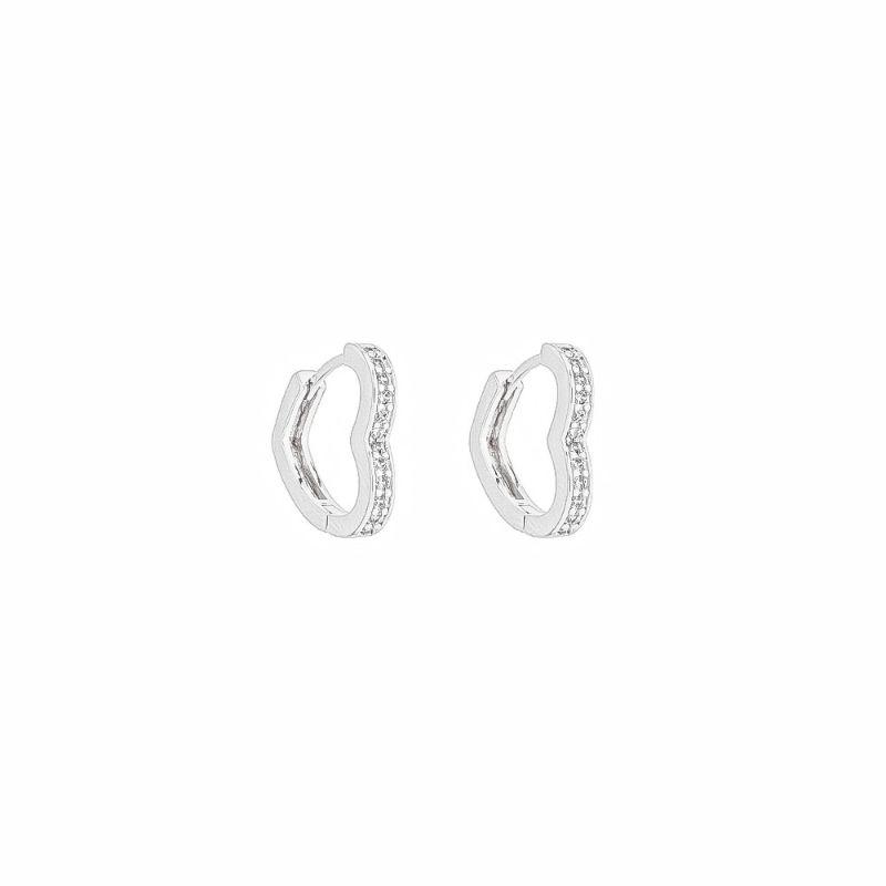 Brinco Argola Coração Cravejado G Prata