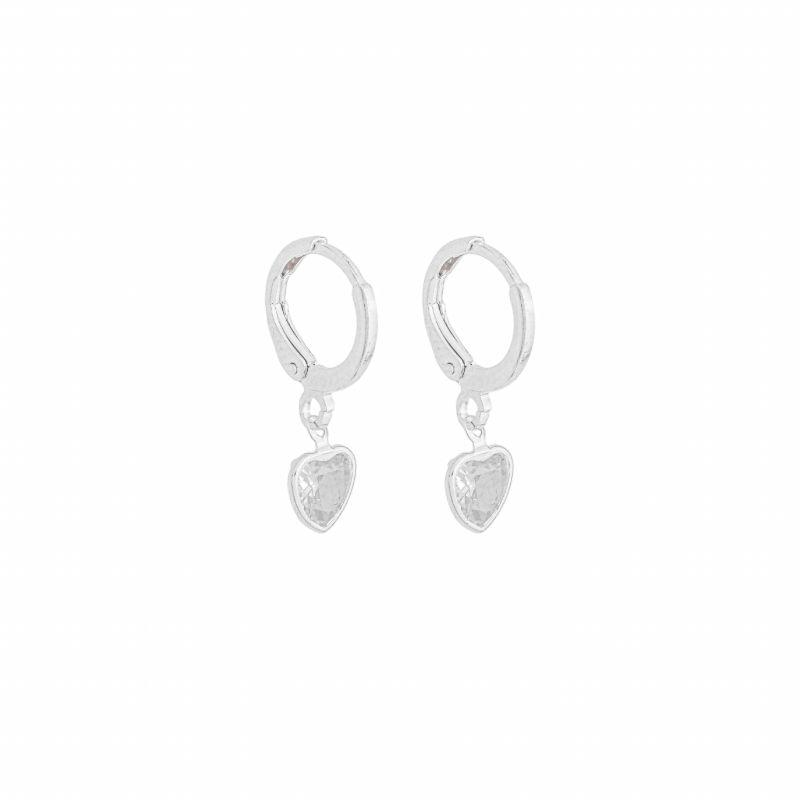 Brinco Argola Coração Cristal Clássico G Prata