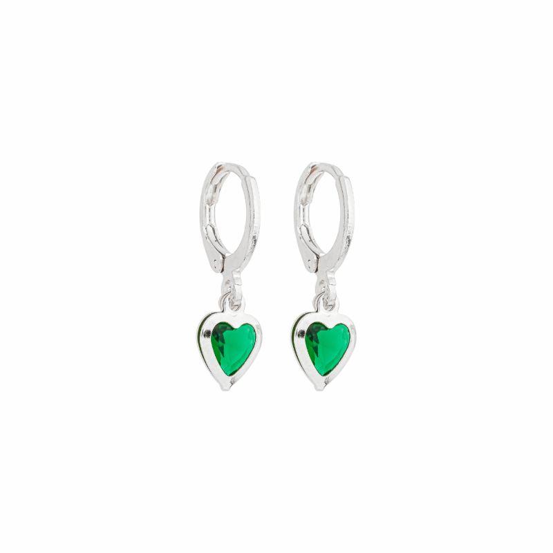 Brinco Argola Coração G Verde Prata